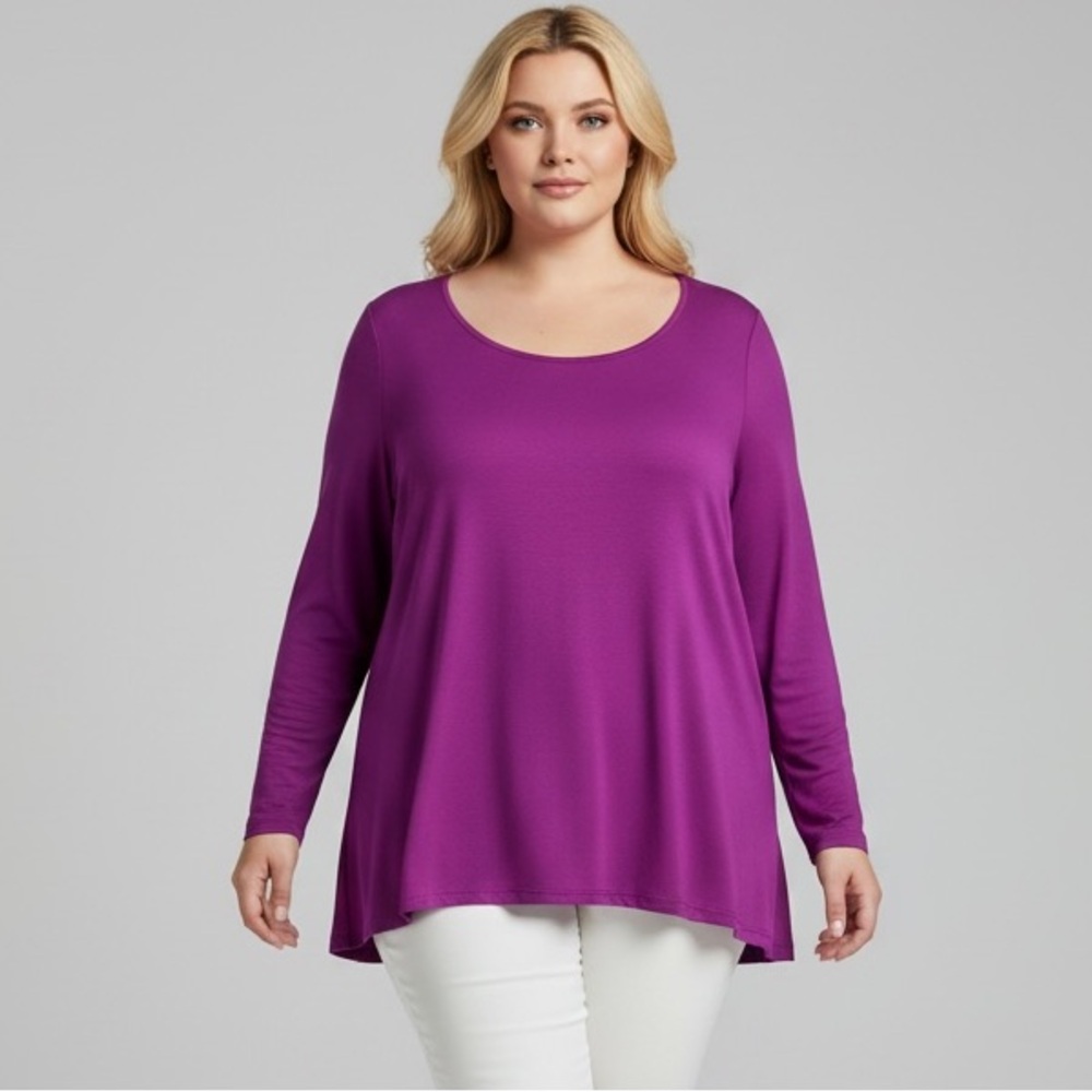 Attitudes Magenta Scoop Neck Long Sleeve MomCore Swing Top Tunic/Blouse Plus XL